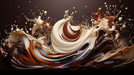 Chocolate and milk textured tasty background splashes