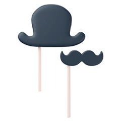 3d Birthday Icon Mustache and Hat
