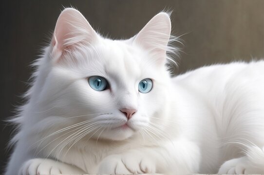 A cute white cat with beautiful blue eyes
