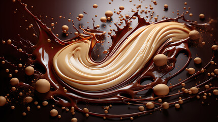 Chocolate and milk textured tasty background splashes - obrazy, fototapety, plakaty