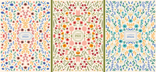 Beautiful banner templates set with doodles floral with roses, leaves, floral bouquets, flower compositions. Notebook covers, floral invitation cards for your design
