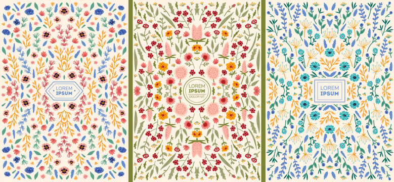 Beautiful banner templates set with doodles floral with roses, leaves, floral bouquets, flower compositions. Notebook covers, floral invitation cards for your design