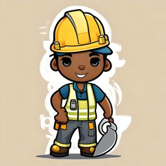 Fototapeta premium a cute chibi illustration of a black african american construction worker