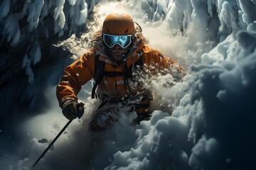 Skier Navigating Through A Dense, Generative AI - obrazy, fototapety, plakaty