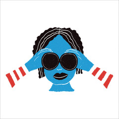 Cartoon vector illustration of a girl wearing binoculars