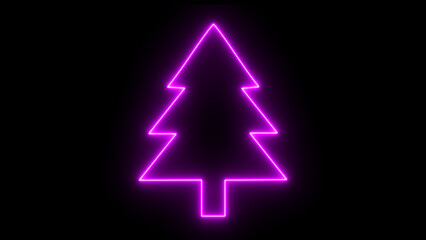 Glowing christmas tree neon. Neon Christmas Tree. purple color Christmas Tree with black background. Christmas tree icon .