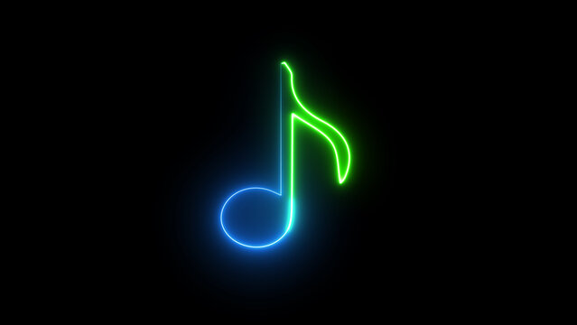 Audio icon. sound technology symbol, isolated on a black background.Neon music note icon.
