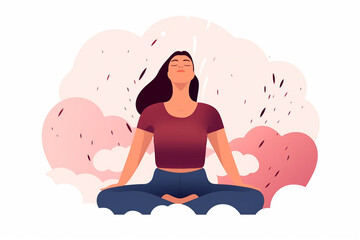 Woman meditating in lotus position yoga asana. Conceptual illustration of yoga, observation, relaxation, zen, harmony, relaxation, healthy lifestyle.
