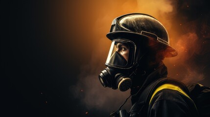 fire fighter in gas mask getting ready to enter a fire. generative AI - obrazy, fototapety, plakaty