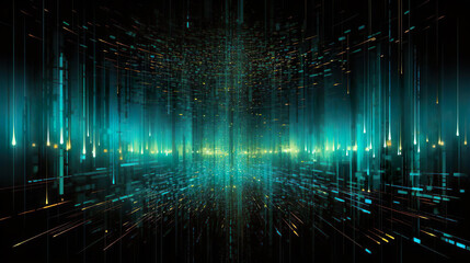 Abstract digital matrix particles flow background with technology digital code or data connection. Cyberspace futuristic network connections copy space concept.