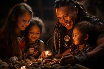 Obraz na płótnie Canvas Pueblo tribe family gathering for a festive feast, celebrating their traditions, Generative AI