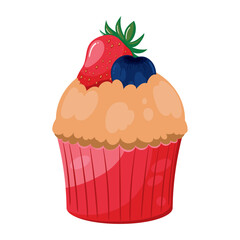 Cupcake with fresh fruits icon design