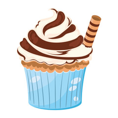 Cupcake with chocolate cream icon design