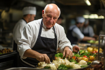Master chef instructing a group of aspiring chefs in a culinary class, Generative AI