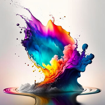 colored ink dancing on a white background, Generative AI illustration