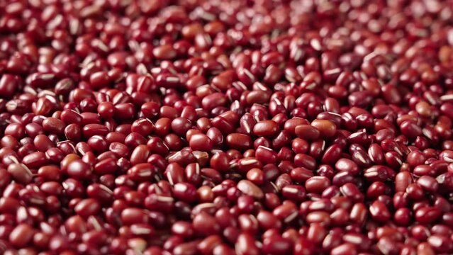 Closeup grain red beans or azuki beans rotating.