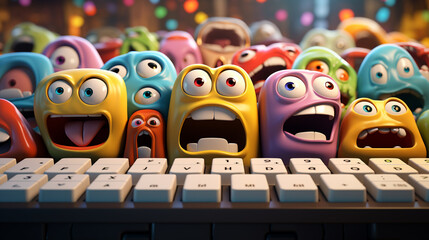 a keyboard in which the buttons came to life in small multi-colored funny creatures that make funny faces