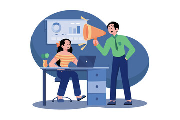 Male business leader speaker talking at meeting with a megaphone.