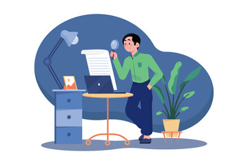 Businessman hand holding a magnifier and closer study report from market research