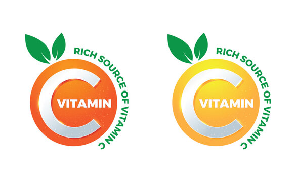 rich source of vitamin c, logo, icon, sticker, label, packaging design, symbol, badge, latest illustration, Stamp, seal, antioxident, orange lemon, pharma, medical, suppliment.