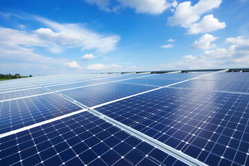 Solar panels at solar farm, renewable energy and green energy concept. 