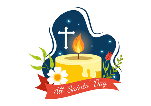 All Saints Day Vector Illustration on 1st November with for the All Souls Remembrance Celebration with Candles in Flat Cartoon Background Design - Powered by Adobe