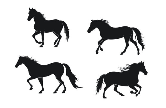 Horse silhouettes detailed, running horse silhouette