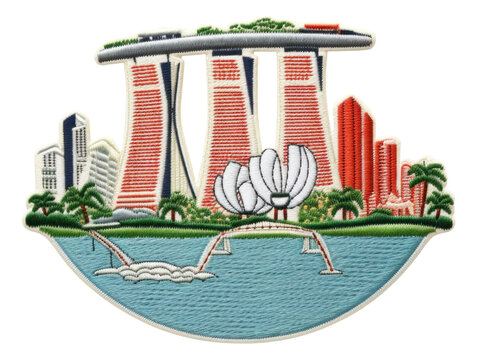 Singapore landmark embroidery patch isolated.