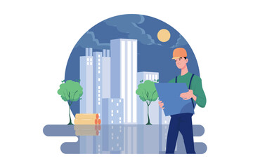 Construction workers checking the building plan