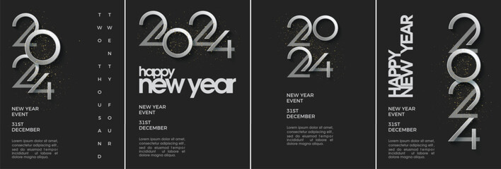 Fototapeta na wymiar Elegant poster design for happy new year 2024. With a combination of clean silver and black colors. Premium vector background happy new year 2024.