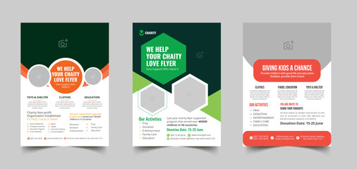 Charity flyer template with kids' book donation brochure cover design - obrazy, fototapety, plakaty