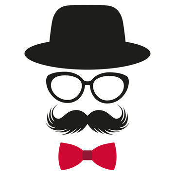 Illustration of a gentleman in glasses and a hat with a mustache on a white background