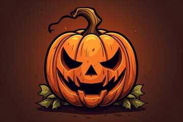 Halloween pumpkin small element, flat style, minimalistic cartoon sticker