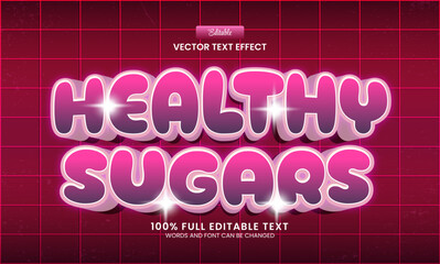 Design editable text effect, healthy sugars 3d cartoon vector illustration