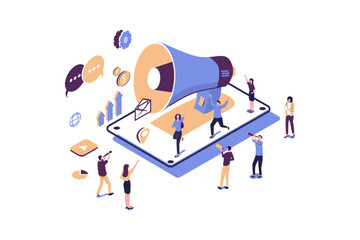 Vector illustration, flat style, business promotion, vector, advertising, call through the horn, online alerting