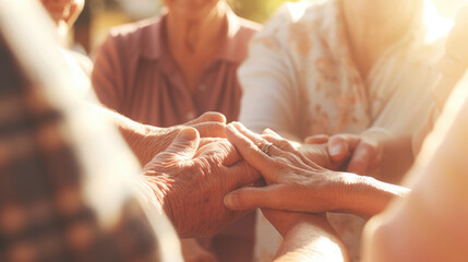 A group of seniors joining hands in a circle,  swaying to the rhythm of the music