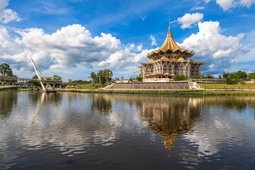 New Sarawak State Legislative Assembly Building in Kuching, Sarawak, Borneo, Malaysia. Translation:...