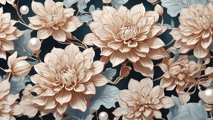 Foto auf Acrylglas "Dahlia Elegance: Captivating Floral and Pearl Seamless Pattern for Various Applications" © MdRifat