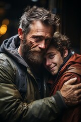 Obraz premium Person receiving a comforting hug from a friend during a challenging illness, Generative AI