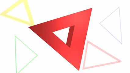 3D geometric red triangle shape on a white background. Mathematical concepts, Education, 3d rendering, and 3d shapes
