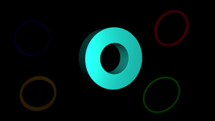 Naklejka premium 3D geometric shapes of a bright blue circle on a black background. Mathematical concepts, Education, 3d rendering, and 3d shapes