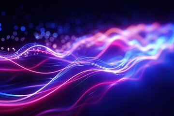 Fototapeta premium abstract futuristic background with pink blue glowing neon moving high speed wave lines and bokeh lights. Data transfer concept Fantastic wallpaper