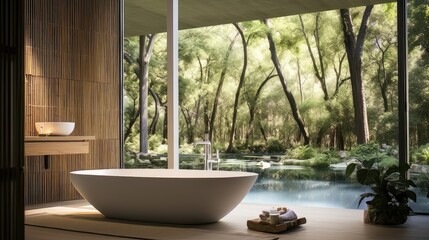 Fototapeta premium Serene Oasis: A Spa-inspired Bathroom Retreat. Generative AI 2