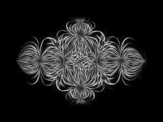 complex lacy fractal design in shades of grey on a black background