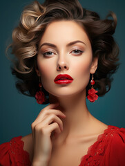 Fototapeta premium Portrait Sexy woman beauty face and Beauty Red Lips Makeup Detail , Lips Skin Care