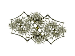 exploding lacy fractal design in shades of dull green and brown on a white background