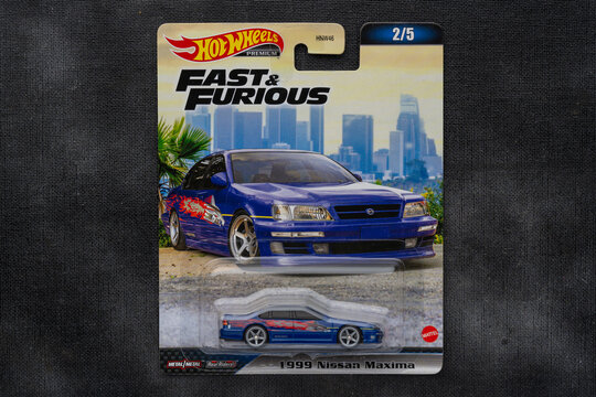 Doha, Qatar - Sept 13, 2023: Pack of Fast and Furious die cast car model for Hot Wheels series. Hot Wheels is a scale die-cast toy cars by American toy maker Mattel in 1968.
