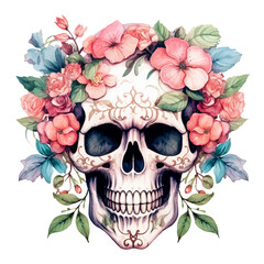 skull with flowers illustration, generative AI