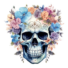 skull with flowers illustration, generative AI