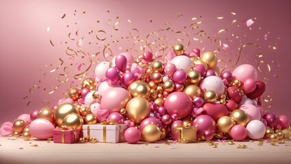 "Joyous Festivities: Pink and Gold Balloon Extravaganza for Holiday Celebrations"